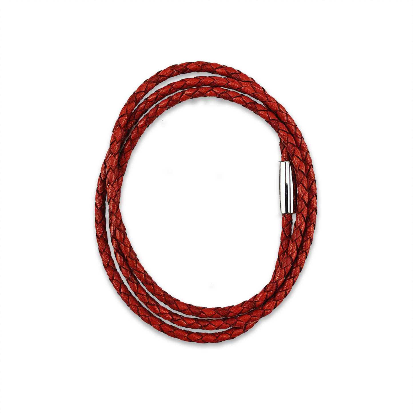 Triple Wrap Braided Leather Bracelet (Red)