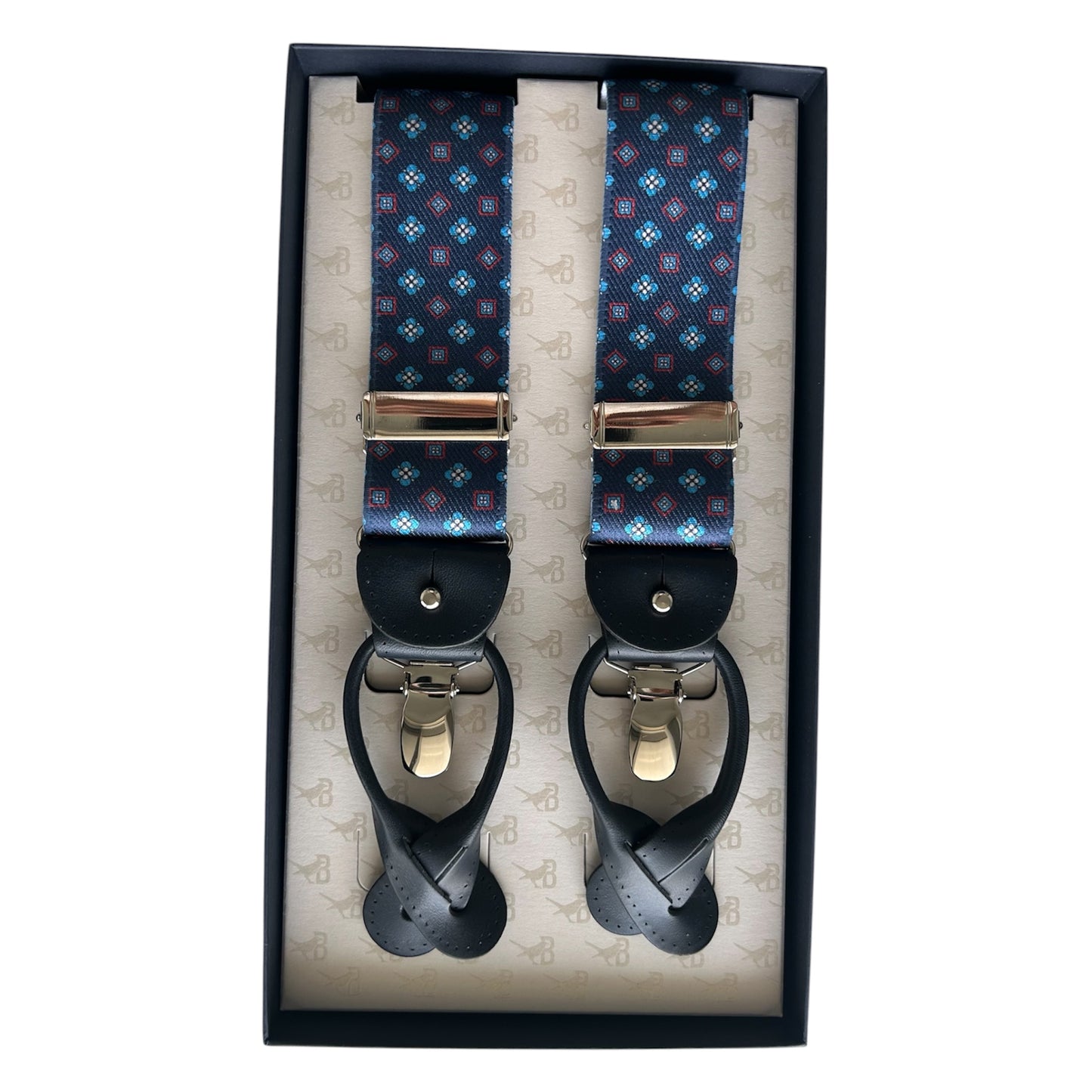Bretelle & Braces - Blue Floral & Squares Suspenders