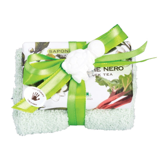 Bolgherello Rhubarb and Black Tea Soap and Hand Towel Set