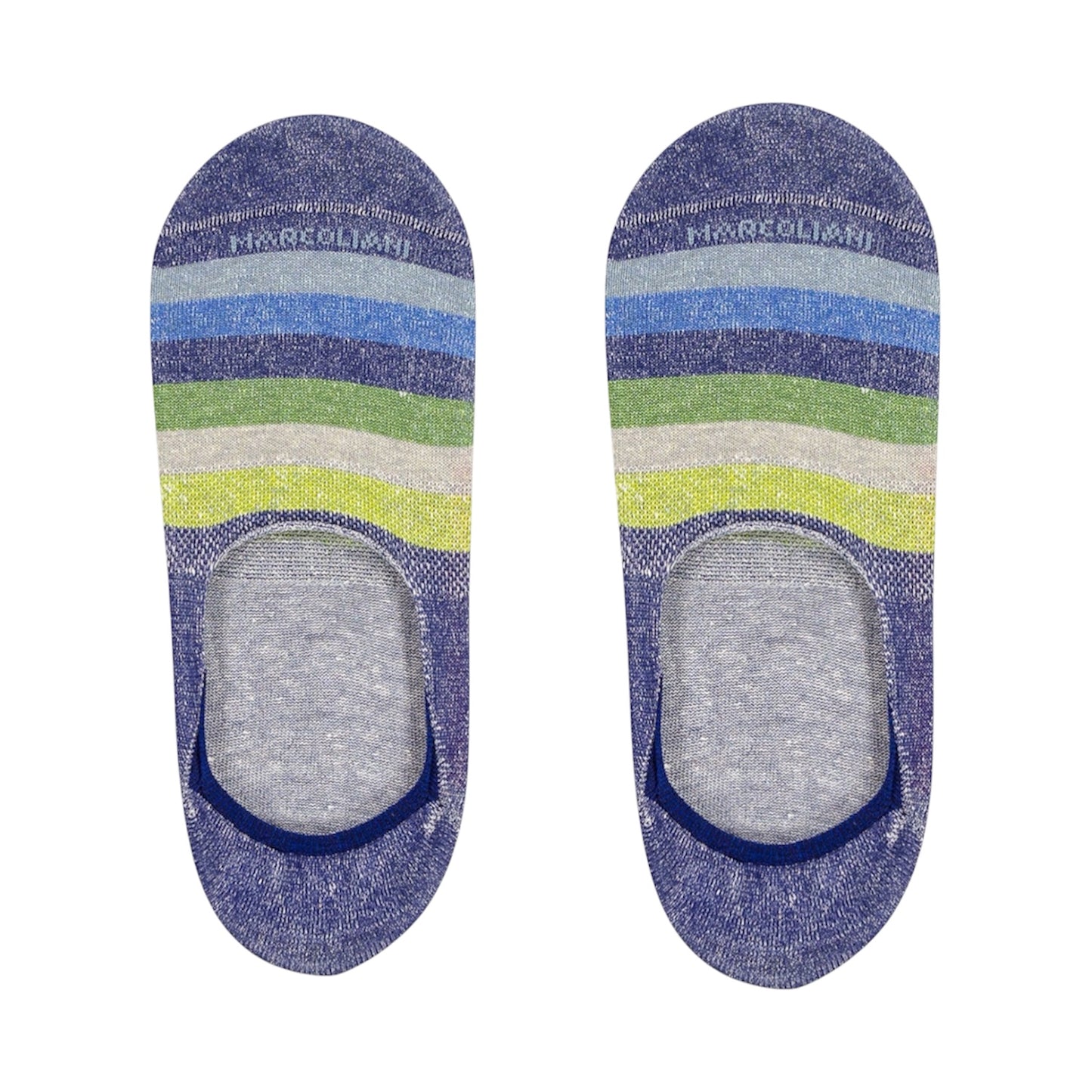 Marcoliani No-Show Socks Graded Stripe Denim Green