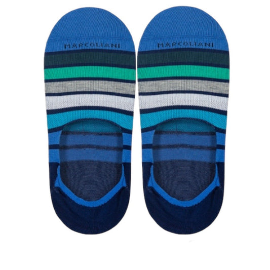 Marcoliani No-Show Socks Stripe Navy Petrol