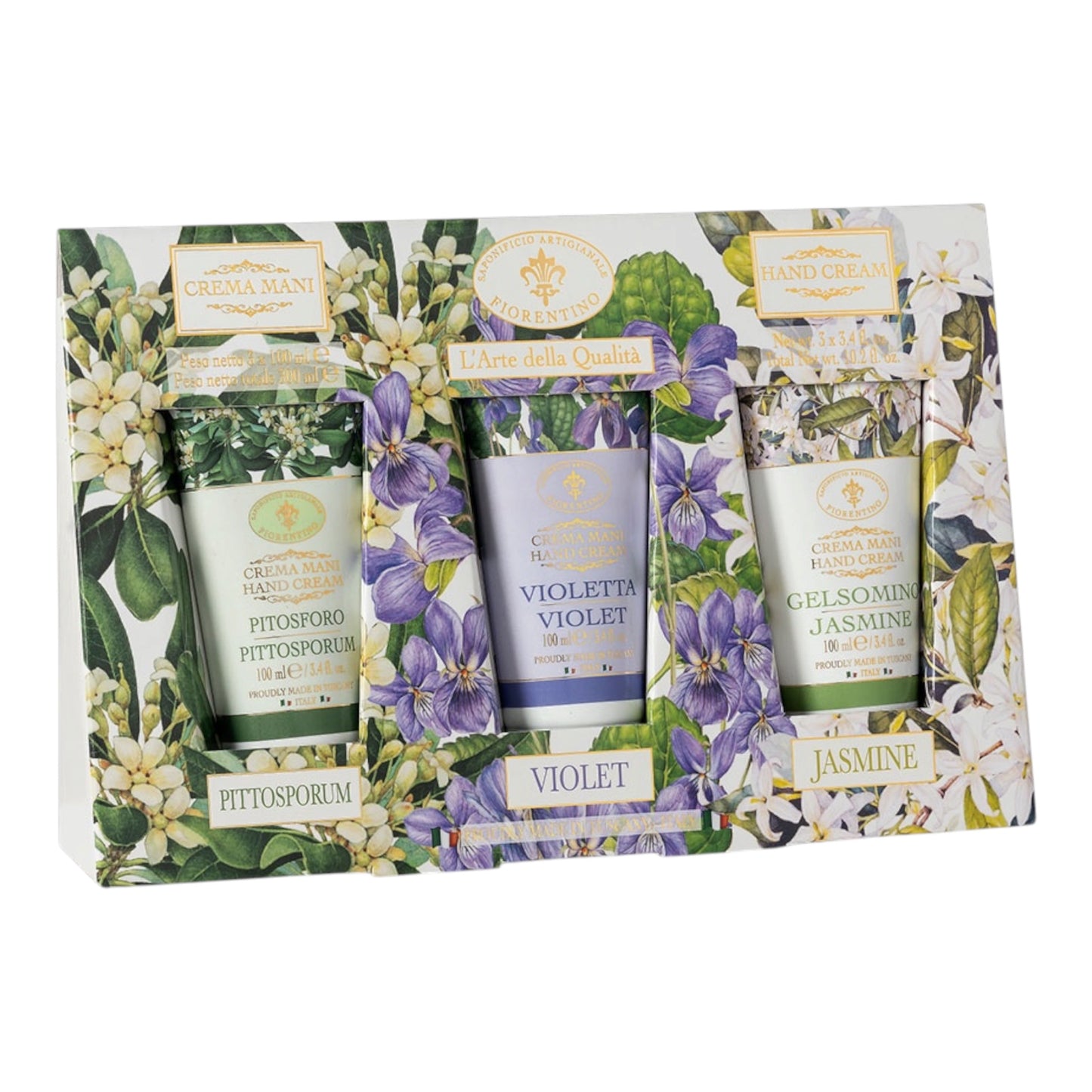 Saponificio Artigianale Fiorentino Pittosporum, Violet, Jasmine Hand Cream Set