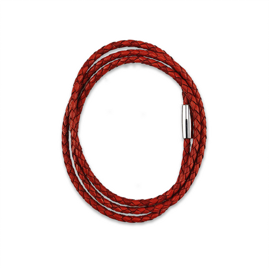 Triple Wrap Braided Leather Bracelet (Red)